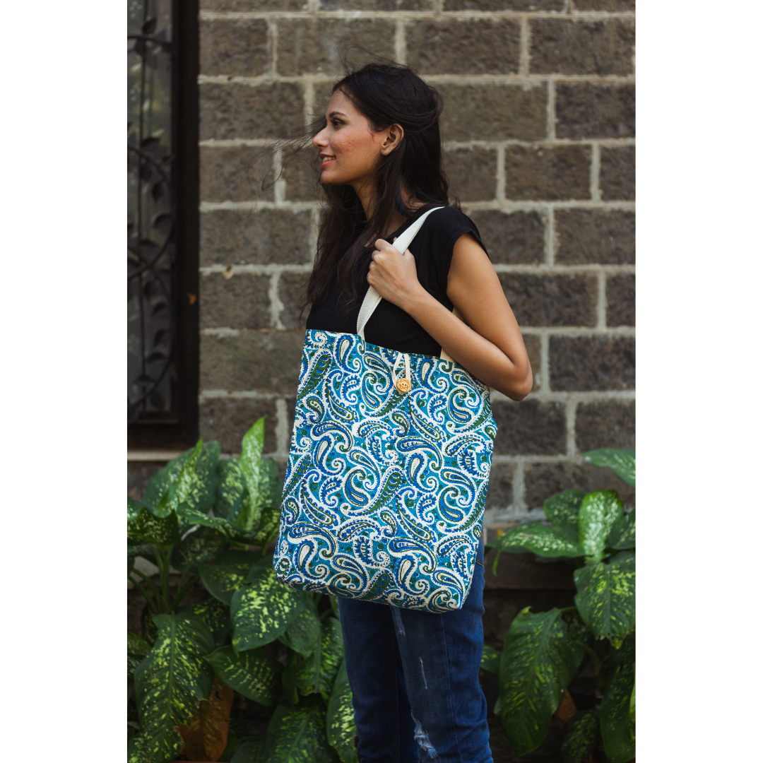 Cotton Shopping Tote Bag · Paisley Delight Blue – rusticblends